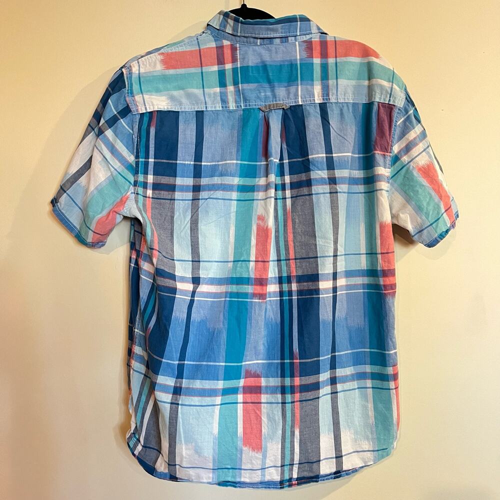 Tommy Bahama Button Down Shirt Short Sleeve Plaid‎ Blue Pink 100% Cotton Medium - Picture 2 of 4